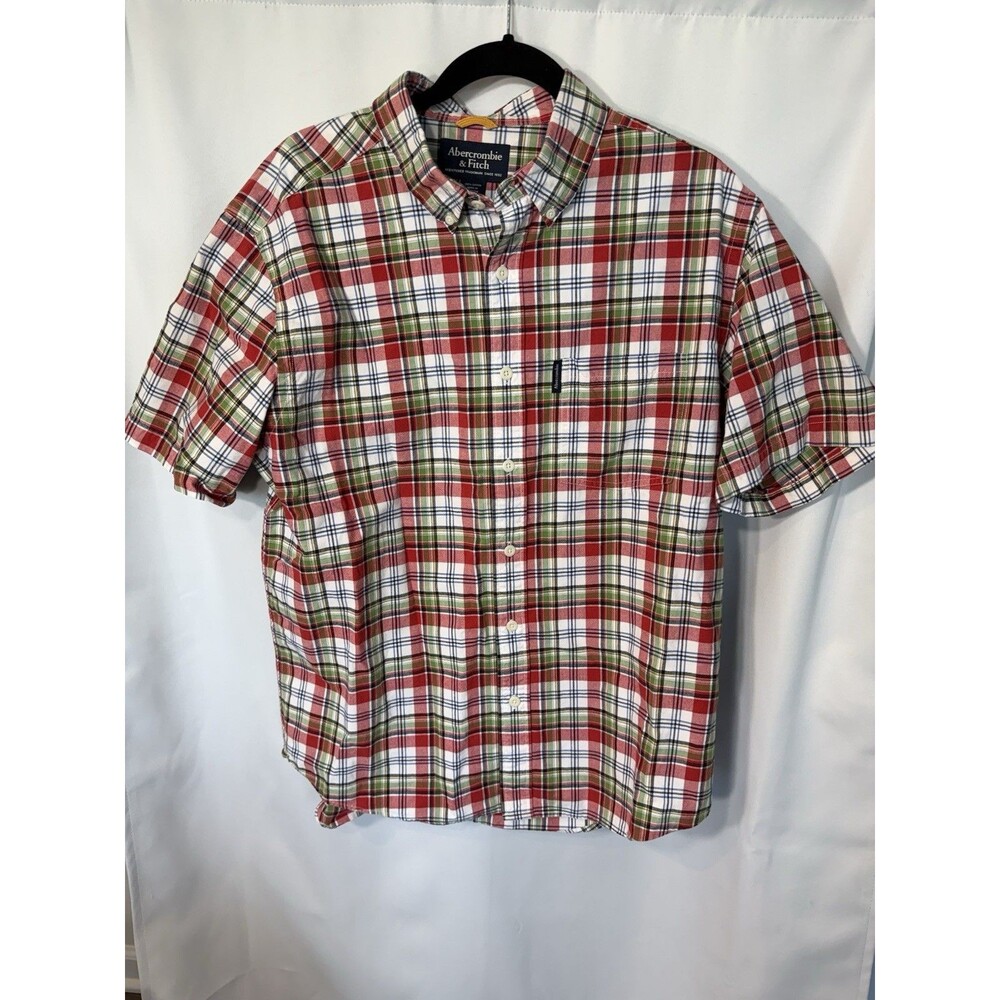 VINTAGE ABERCROMBIE BIG SHIRT SHORT SLEEVE PLAID SHIRT RED BLUE MENS LARGE